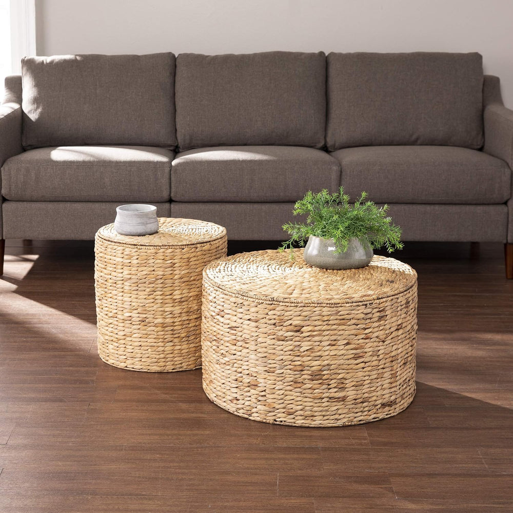 SEI Furniture - Satalia Round Water Hyacinth Storage Tables - 2 Piece Set - B...