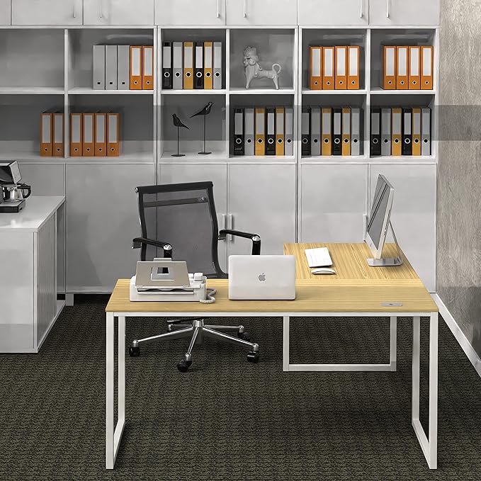 SHW Mission 55 x 60 Inches L-Shape Home Office Computer Desk, Oak