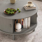 Coffee Table and TV Stand Set of 2, Round Center Table with Storage, Fluted Coffee Table with 360° Sliding Doors, 86.6" Entertainment Center for Bedroom, Living Room, Grey
