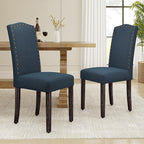 LSSPAID Dining Chairs Set of 2, Modern Comfy Linen Upholstered Parsons Dining Room Chairs with Bronze Nail Head Trim and Brushed Solid Wood Legs, Teal