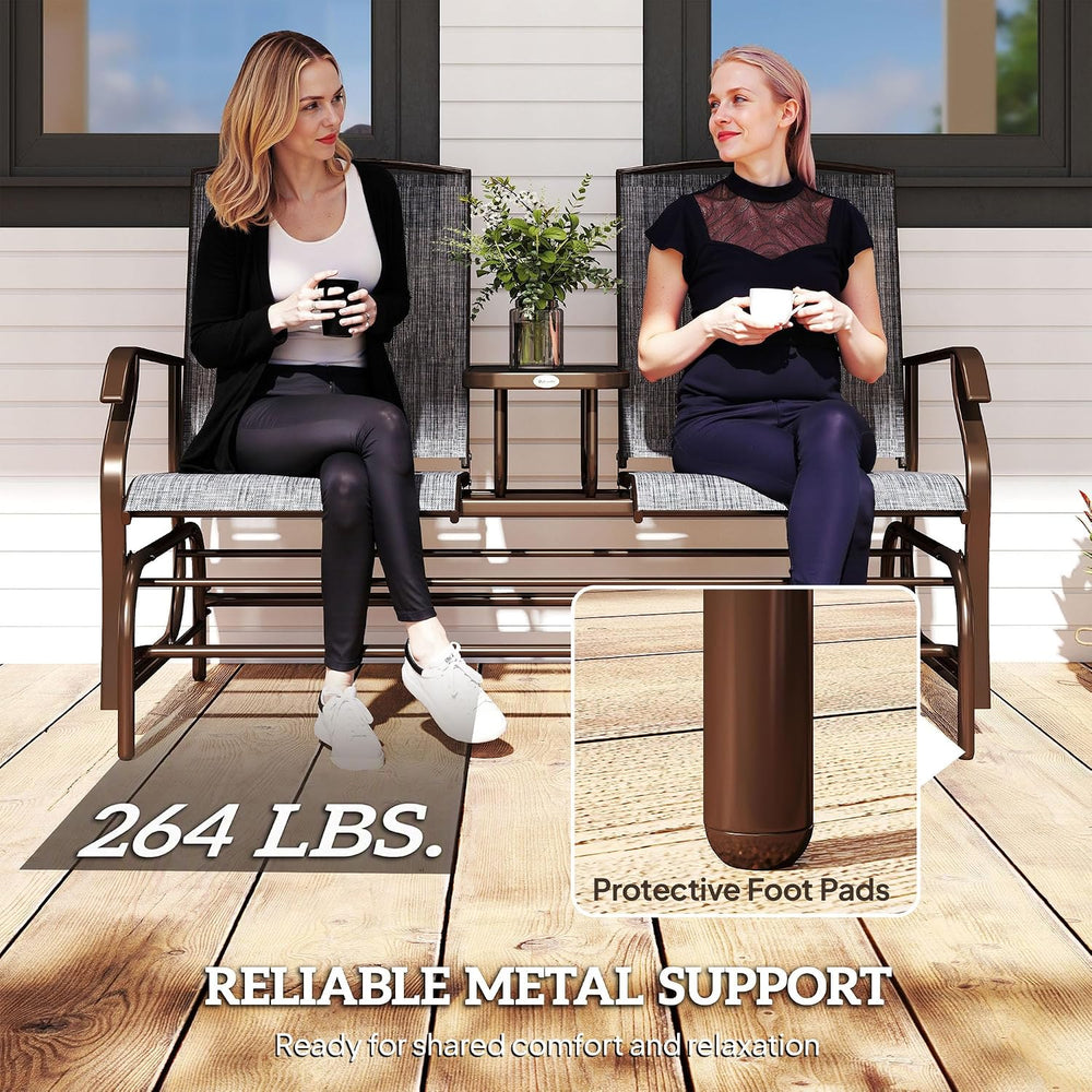 Outsunny Outdoor Glider Bench with Center Table Metal Frame Armrests Gray | P...