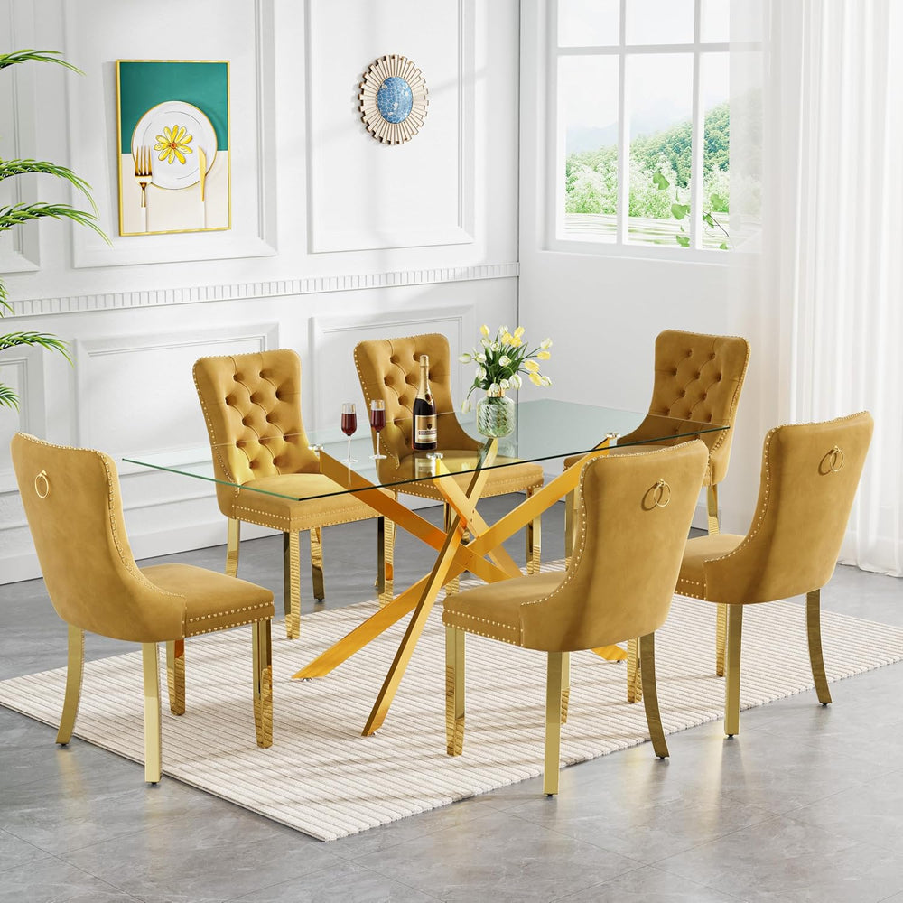 HomVent 60'' Rectangle Glass Dining Table Set for 6 | Glass Kitchen T...
