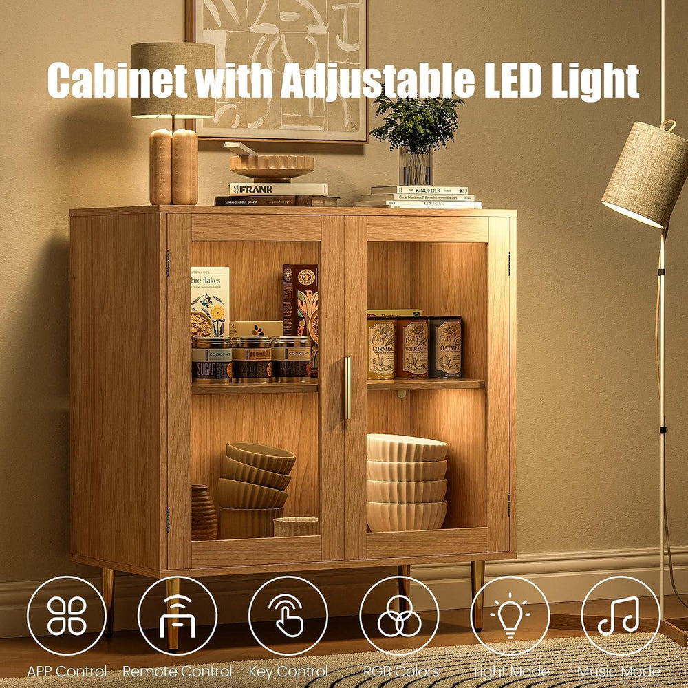 Housoul Buffet Cabinet with LED Lights, Sideboard Cabinet with 2 Doors Acryli...