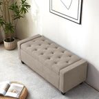 Zihanhome Ottoman with Storage, 48.8" Fabric Storage Ottoman Bench with Hinge, Bedroom Bench, Upholstered Benches with Seating for Living Room, Entryway (Khaki)