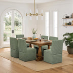 Green Upholstered Dining Chairs Set of 4, Kitchen & Dining Room Chairs, Mid Century Modern Chairs, Linen Dining Chairs with Wooden Frame, Fabric