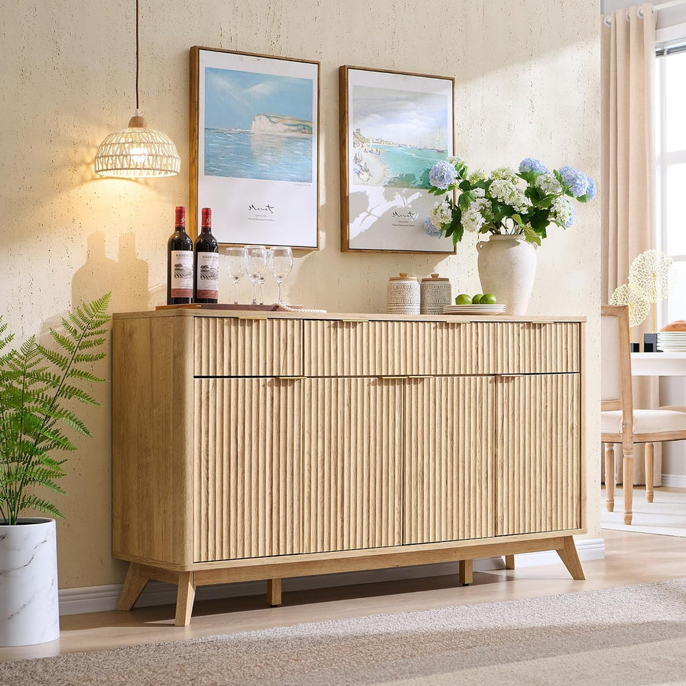 T4TREAM Large Buffet Sideboard Cabinet with Storages, 60" Fluted Modern ...