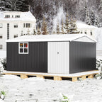 Polar Aurora 12X14 FT Outdoor Storage Shed with Windows, Metal Garden Shed with Updated Lockable Doors and Frame Structure, Large Tool Sheds for Backyard Garden Patio Lawn,Black