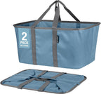 CleverMade Collapsible Laundry Tote - Denim Charcoal 2-Pack 50L - Foldable Storage Organization Container for Clothes Laundry Room Storage Solution