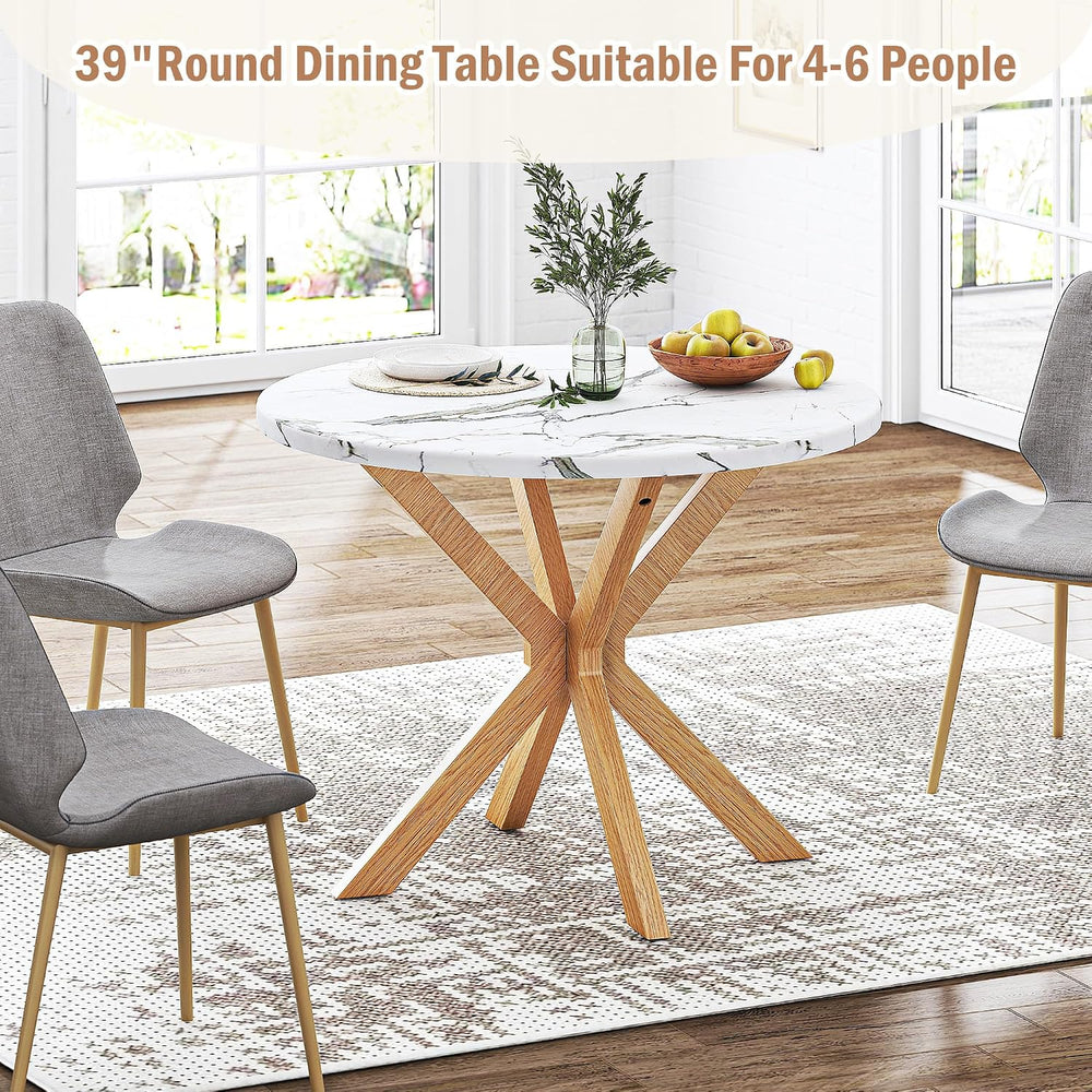 DlandHome Round Dining Table for 4, 39.4 Inches Kitchen Table with X Shaped W...