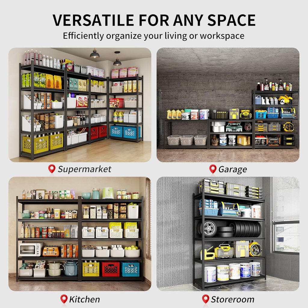 Metal Garage Shelving, Adjustable 5-Tier Heavy Duty Shelving, 3000 LBS Garage Shelving Unit and Storage，Heavy Duty Shelves for Basement,Warehouse，Kitchen (19.7" D*59.1" W*72" H)