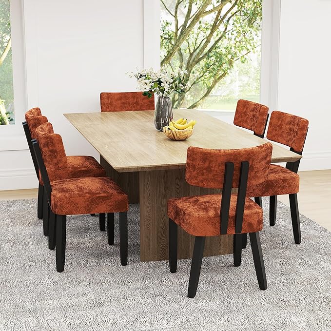 GOTMINSI Mid Century Modern Dining Chairs,Velvet Farmhouse Upholstered Kitchen Chairs, Accent Curved Backrest Dining Room Chairs with Hardwood Legs (Caramel, 2PCS)