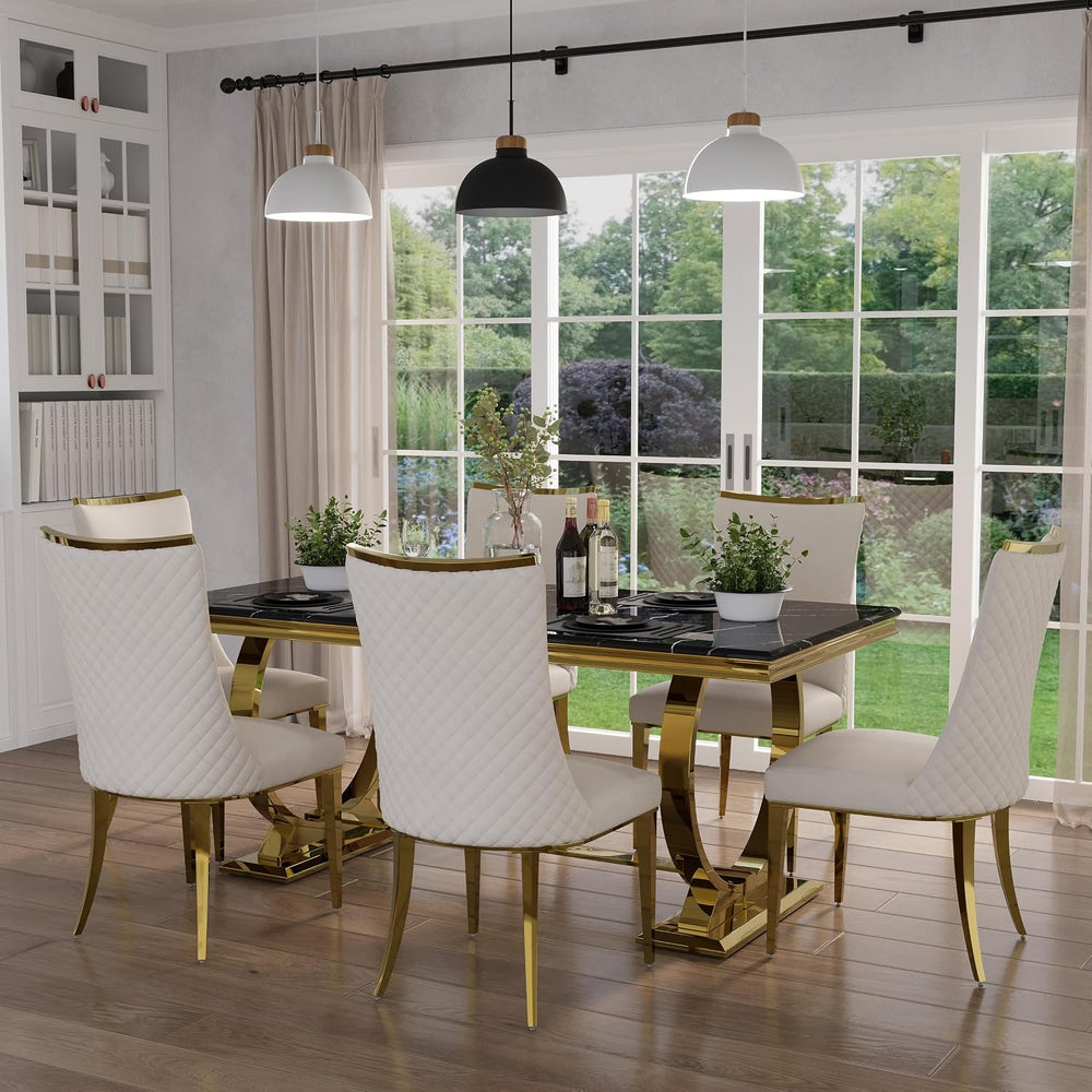 7 Piece Dining Room Table Set for 6, Kitchen and Dining Room Table Set with 7...