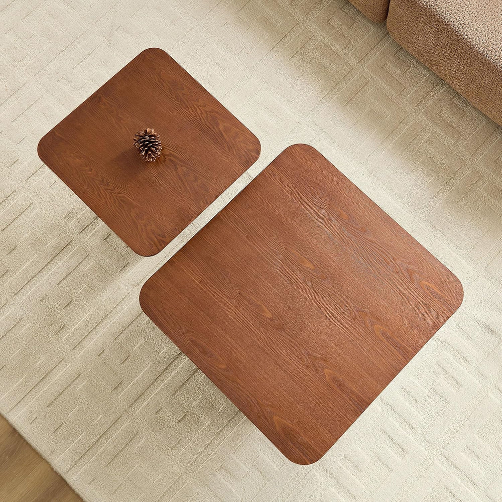 2-Piece Fluted Nesting Coffee Table with Hand-Carved Wavy Base, Mid-Century M...