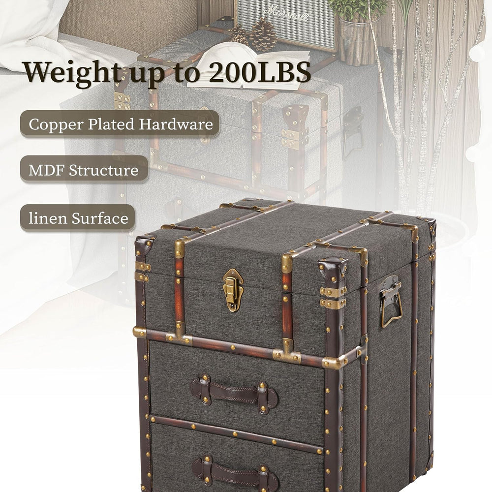 Aoikax Vintage Storage Chest with Buckle Hinged Top, Linen Accent End Side Ta...