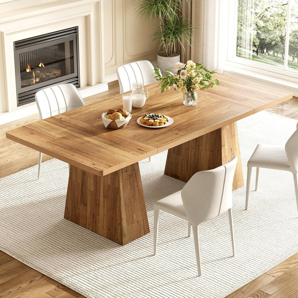 LITTLE TREE Dining Table for 6 People, Wooden Dining Table, Rectangle Table w...