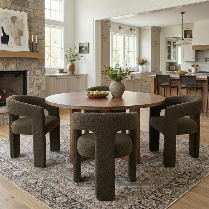 Green Sherpa Dining Chairs Set of 6, Modern Barrel Dining Room Chairs Upholstered Faux Fur Accent Chair with Arms and Round Back for Living Room Kitchen Armchair No Assembly Needed