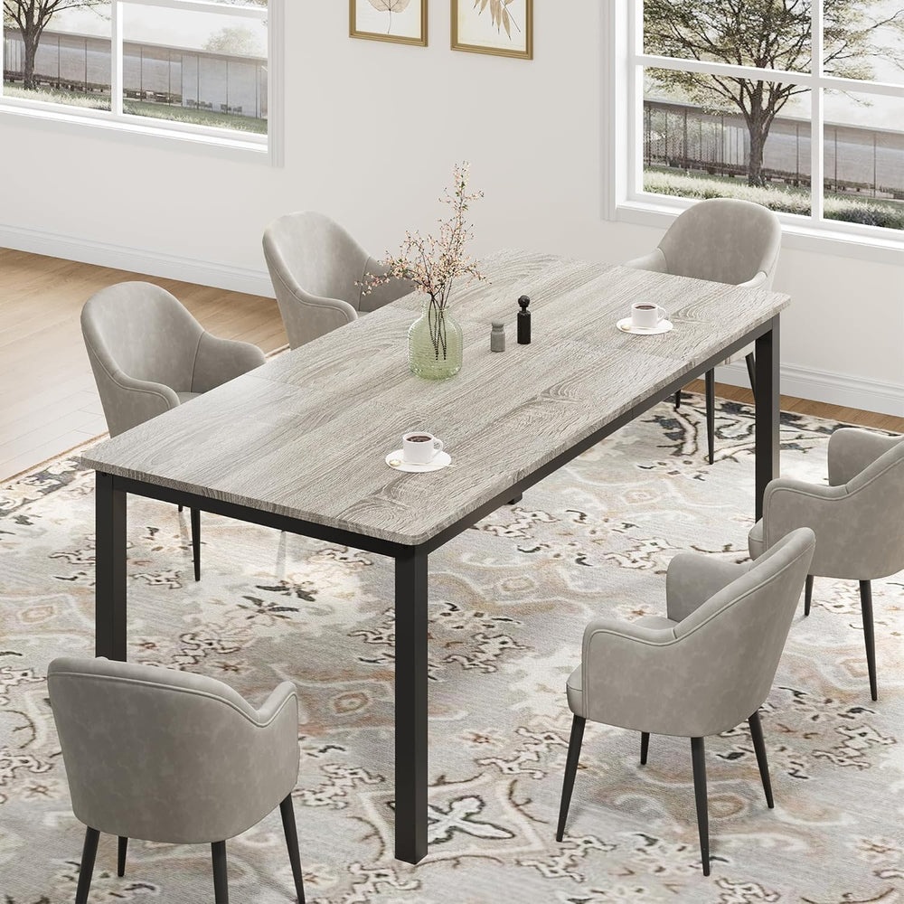 71" Large Industrial Dining Table, Rectangular Wooden Table with Sturdy ...