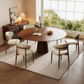 Dining Chairs Set of 6 for Kitchen Dining Table Mid Century Modern Farmhouse Upholstered Leather Dining Room Chairs with Metal Legs, Walnut Beige