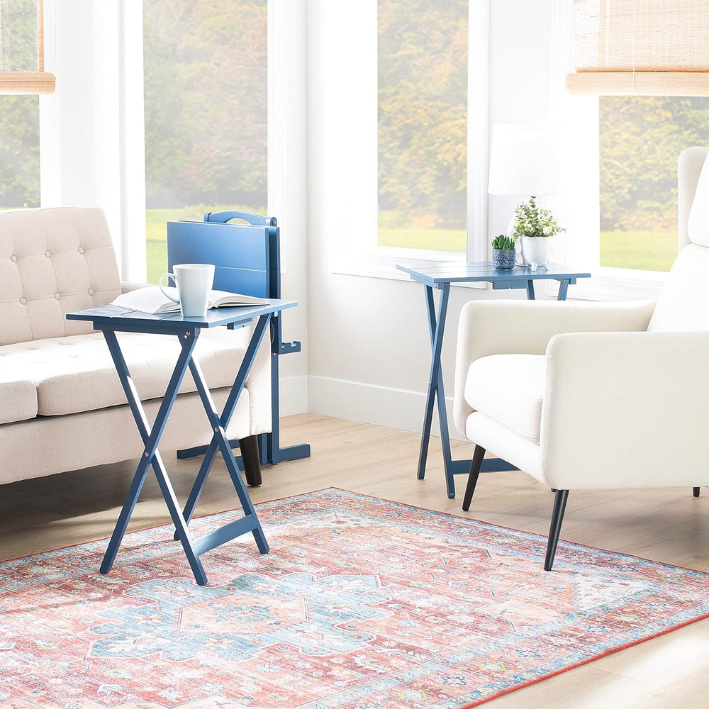 Linon SAMM Navy Trey Table Set with Compass Accent Includes Four Trey Tables ...