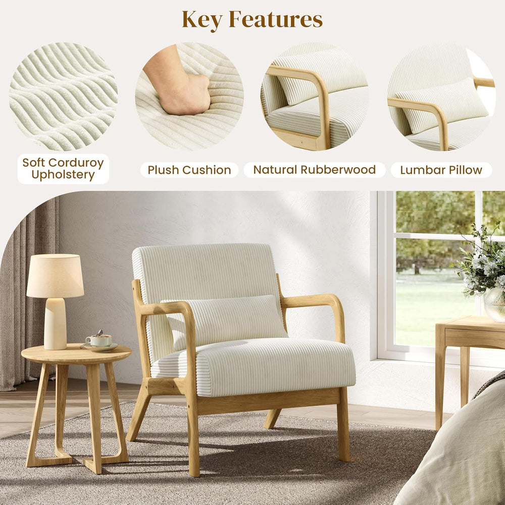 Yaheetech Accent Chair for Living Room, Corduroy Mid Century Modern Reading A...