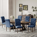 Upholstered Tufted Dining Room Chairs Set of 6, Parsons Kitchen Chairs with Padded Seat and Solid Wood Legs, Fabric Accent Side Diner Chair for Dining Room/Kitchen/Living Room, Blue