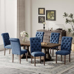 Upholstered Tufted Dining Room Chairs Set of 6, Parsons Kitchen Chairs with Padded Seat and Solid Wood Legs, Fabric Accent Side Diner Chair for Dining Room/Kitchen/Living Room, Blue
