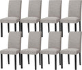 CHUN YI Upholstered Dining Chairs Set of 8, Fabric Dining Room Chairs with Solid Wood Legs, Modern Parson Chairs for Kitchen, Restaurant, Hotel, Light Gray