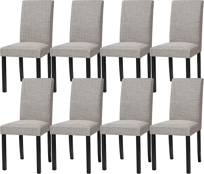 CHUN YI Upholstered Dining Chairs Set of 8, Fabric Dining Room Chairs with Solid Wood Legs, Modern Parson Chairs for Kitchen, Restaurant, Hotel, Light Gray