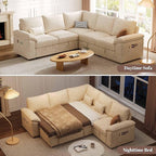 85 Inch Modular Sectional Sofa with Pull Out Bed, L Shaped 5 Seat Sectional Sleeper Sofa with Storage, Sectional Couches for Living Room, Cloud Modular Couch, Removable Sofa Cover, Beige