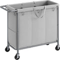 SONGMICS Laundry Basket with Wheels, 3-Section Rolling Laundry Hamper, 52.8 Gallons (200 L), Removable Liner, Steel Frame with Handle, 35.8 x 15.4 x 31.9 Inches, Dove Gray URLS005G01