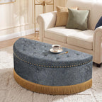 Homebeez 43.3" Half Moon Ottoman, Velvet Tufted Upholstered Footstool, with Nailhead Trim & Bullion Fringe, Decorative Accent Seating for Living Room, Bedroom, Entryway, Vanity, Vintage Furniture