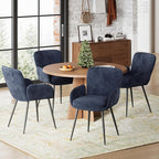 VKNOW Modern Dining Chairs Set of 4, Upholstered Dining Room Chair with Armrest, Kitchen Chairs with Curved Ergonomics Backrest for Living Room, Dining Room, Kitchen, Navy Blue