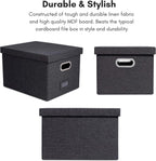 Internet's Best Collapsible File Storage Organizer with Lid - Decorative Linen Filing & Storage Office Box – Hanging Letter/Legal Folder – Home Office Bins Cabinet – Charcoal Container - 6 Pack