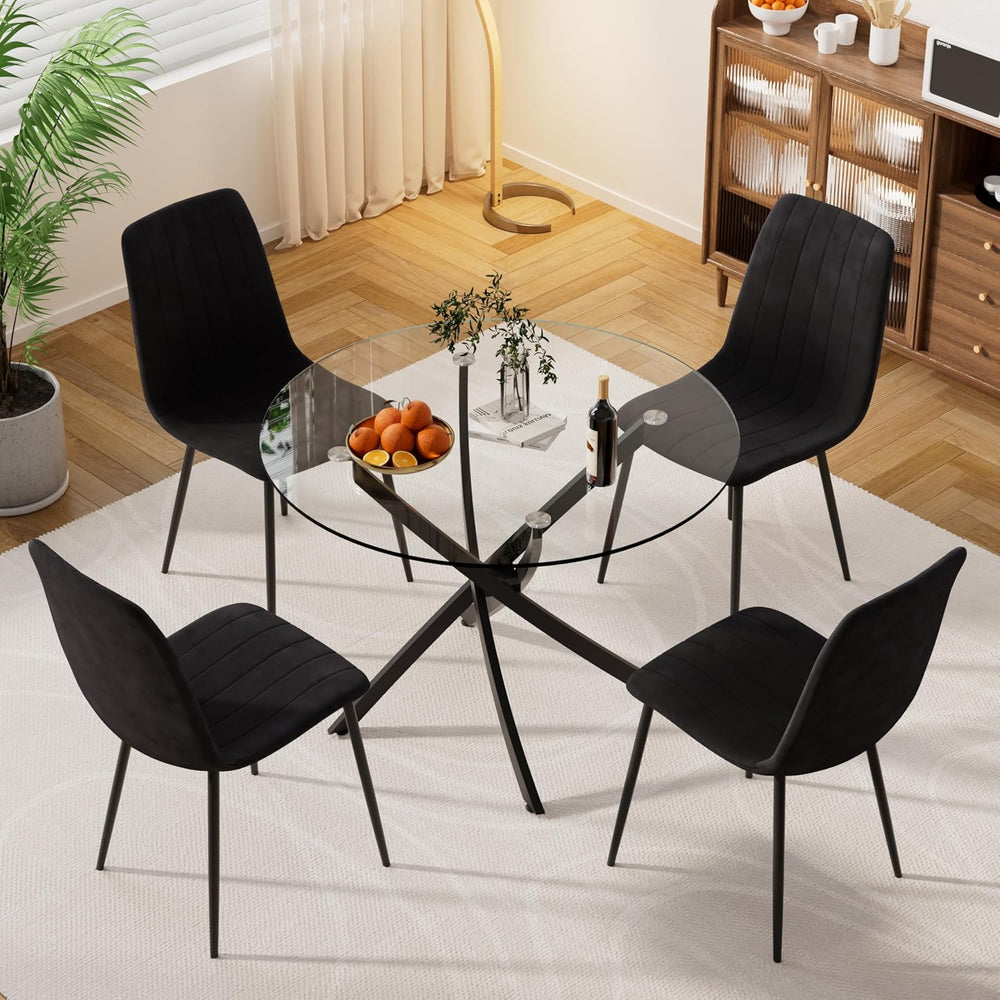 Modern Round Glass Dining Table Set for 4, 36'' Small Tempered Glass ...