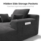 LIKIMIO 71.6" Oversized Chaise Lounge Chair Indoor, Upholstered Sofa Bed with 2 Cup Holders & 2 Storage Pockets, No Assembly Corduroy Cloud Couch, Reading Chair for Living Room (Dark Gray)