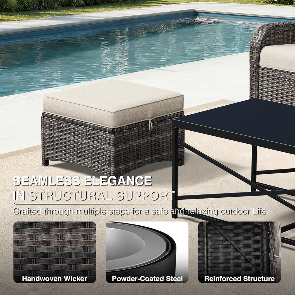 Joyside Outdoor Ottoman Set of 2, Patio Large Ottoman Foot Rest with Thickene...