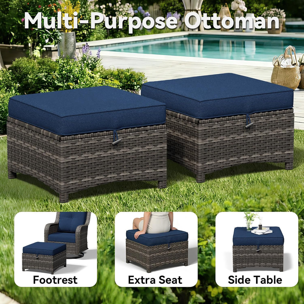 Patio Ottomans Set of 2, 22"x 22"x 18" Outdoor Wicker Footstoo...