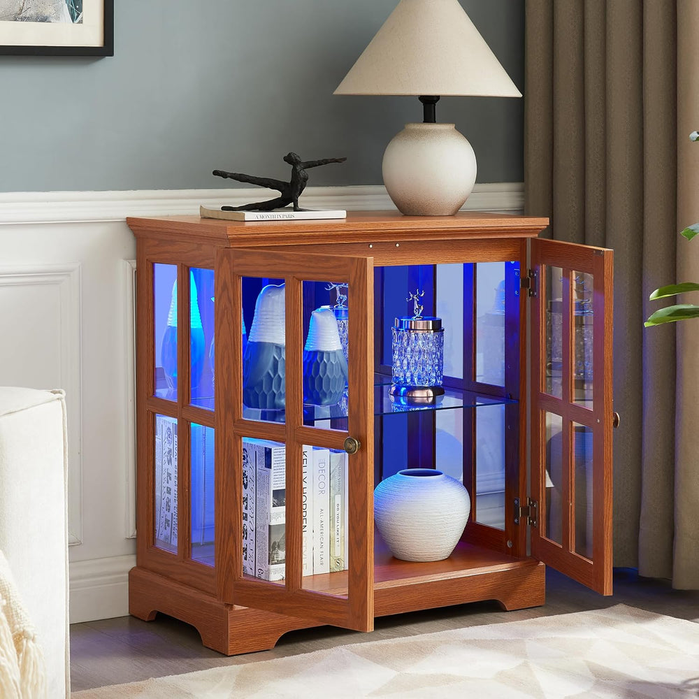 KEIKI Lighted Curio Display Cabinet with Adjustable Glass Shelves, Retro Stor...