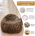 XeGe Faux Fur Leopard Print Bean Bag Chair Cover (No Filler), Fluffy Stuffed Animal Storage Cheetah Bean Bag Home Decor, Furry Fuzzy Big Beanbag Cover for Adults Teens Kids Girls, Anti-slip, Brown