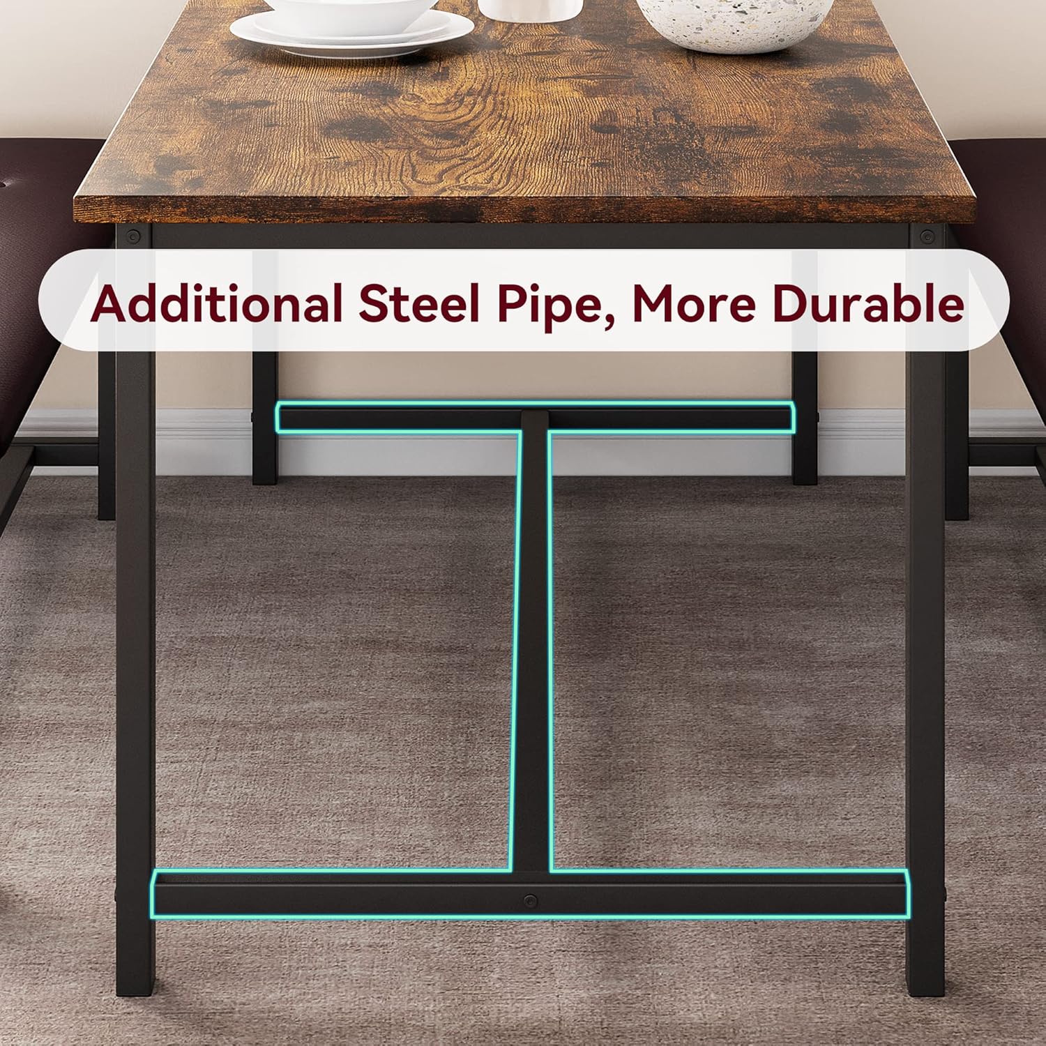 IDEALHOUSE Dining Table Set for 4, Kitchen Table with Upholstered Bench, Rectangular Dining Room Table Set with 2 Benches, 3 Piece Kitchen Table Set for Small Space, Apartment, Studio, Rustic Brown