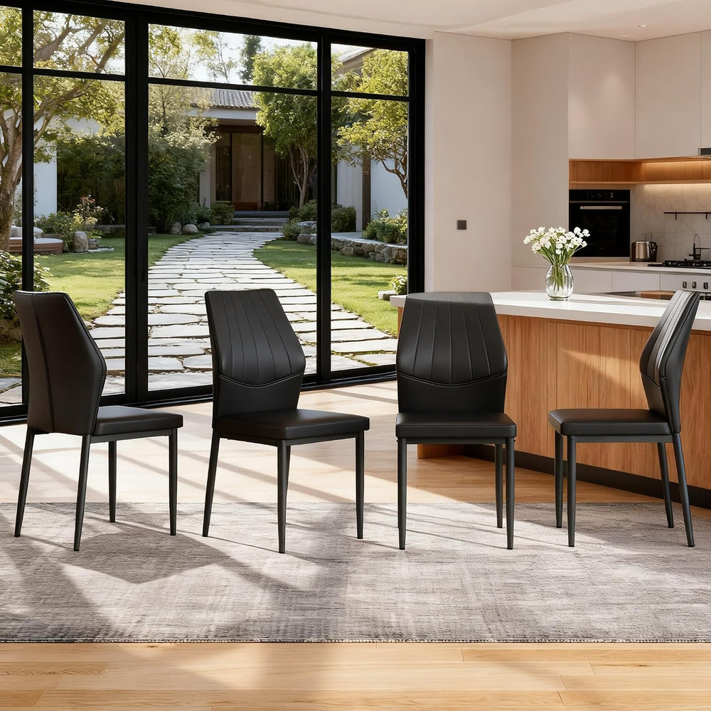 Modern Dining Chairs Set of 4，Black Dining Room Chairs Set, Comfy Kitchen Fau...