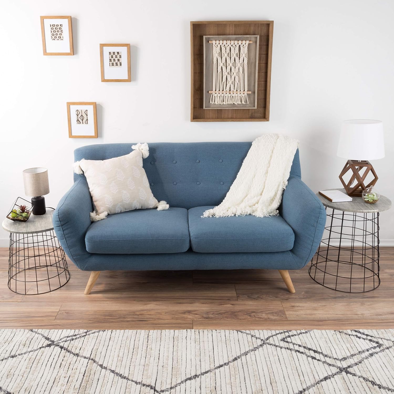 Lavish Home Round End Tables - Nesting Tables Set of 2, Gray/Black | 17.5”/15.5” Side Tables with Removable Wood Tops & Metal Basket Bases for Blanket Storage, Living Room, Bedroom & Home Office
