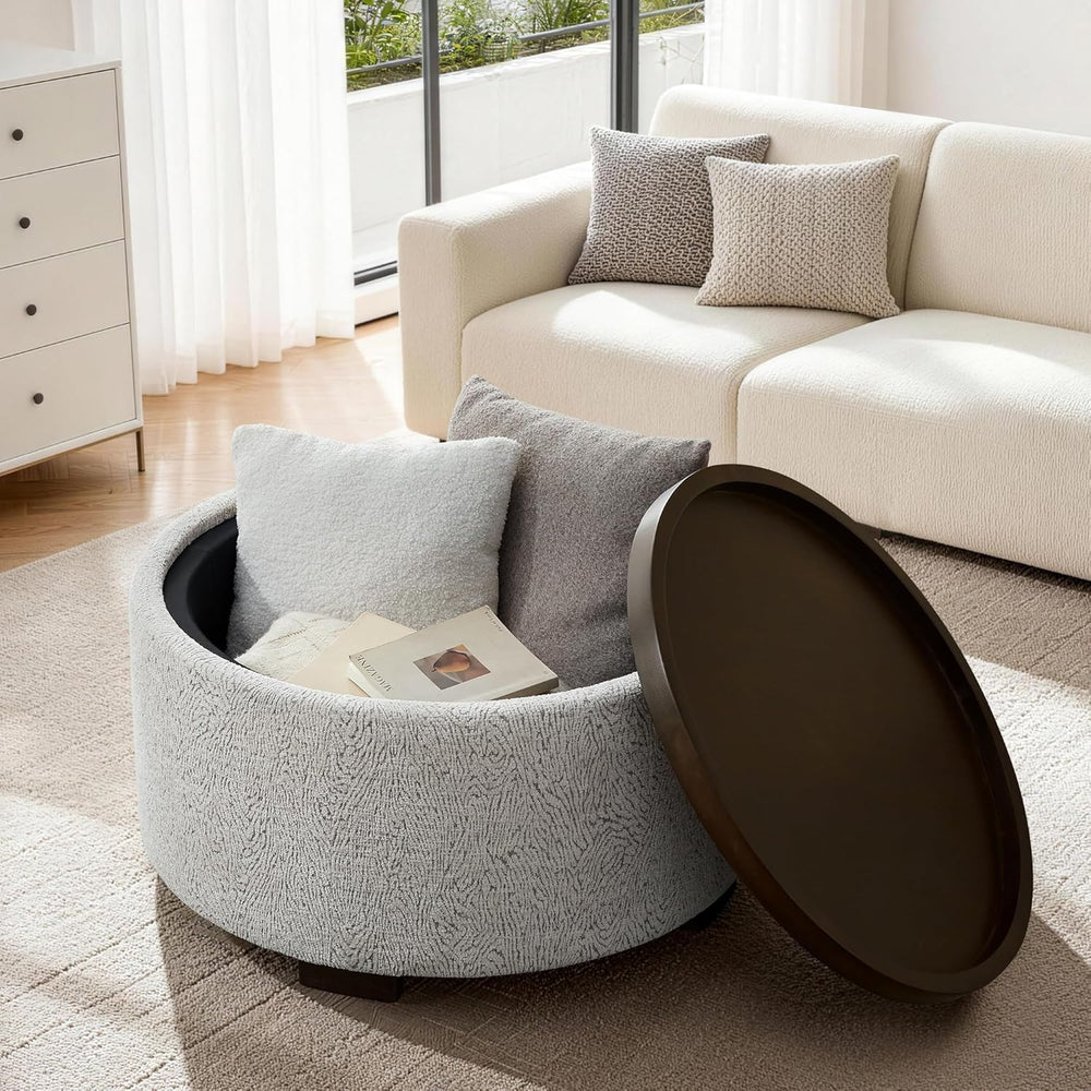 Zihanhome 30 Inch Round Storage Ottoman, Ottoman Coffee Table with Lift Off L...