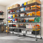 82" H X45 W X18 D Storage Shelves with Wheels, 6 Tier Wire Shelving Adjustable Metal Shelving Pantry Shelves Capacity 1200LBS for Garage Shelving, Pantry, Kitchen, Closet, Black,2P