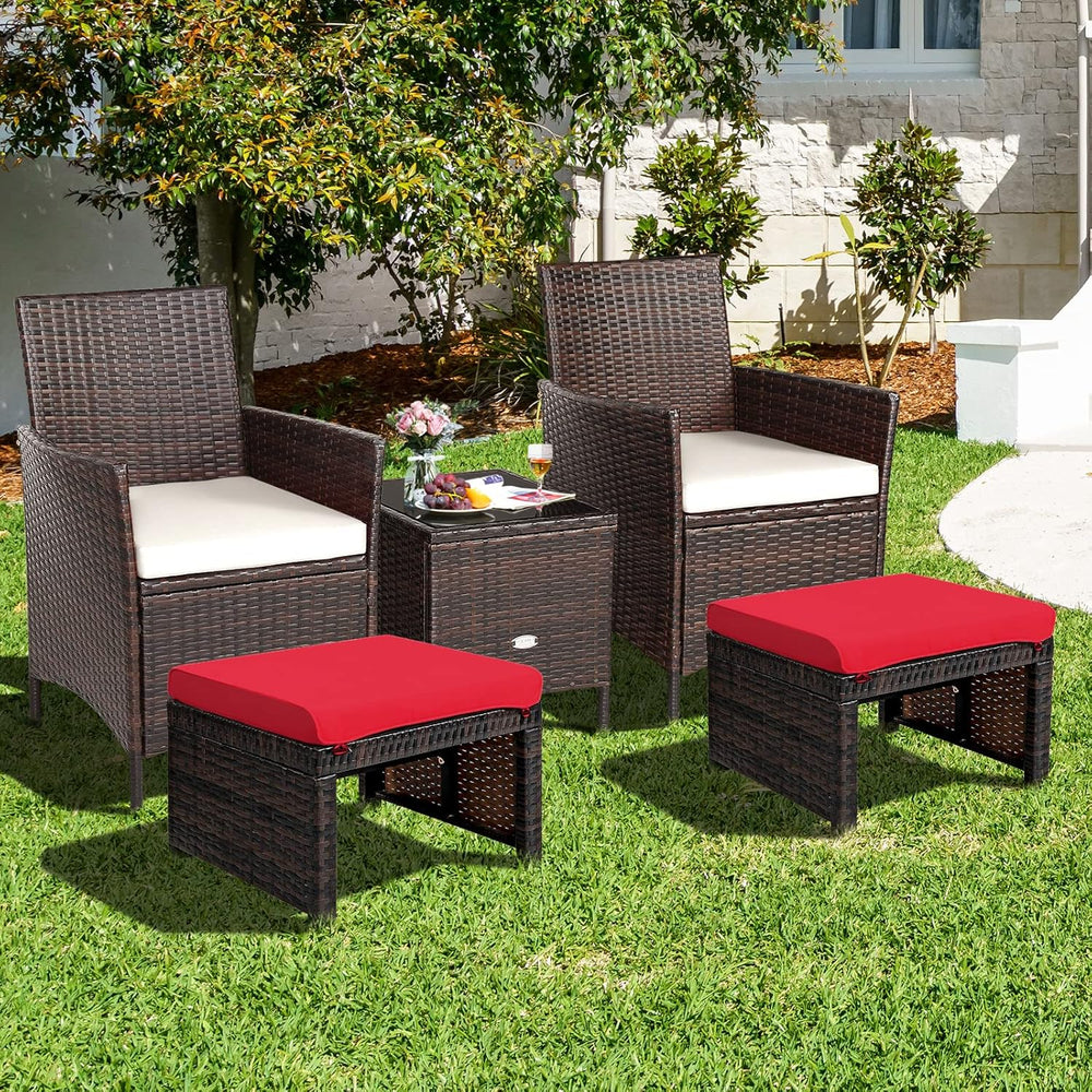 RELAX4LIFE 2-Piece Wicker Outdoor Ottoman, Rattan Footrest Set of 2 with Remo...