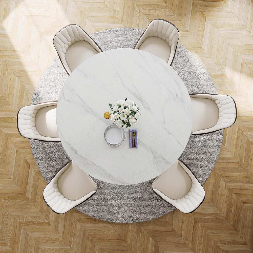 POVISON 59" Modern Round Dining Table, Marble Round Dining Room Table fo...