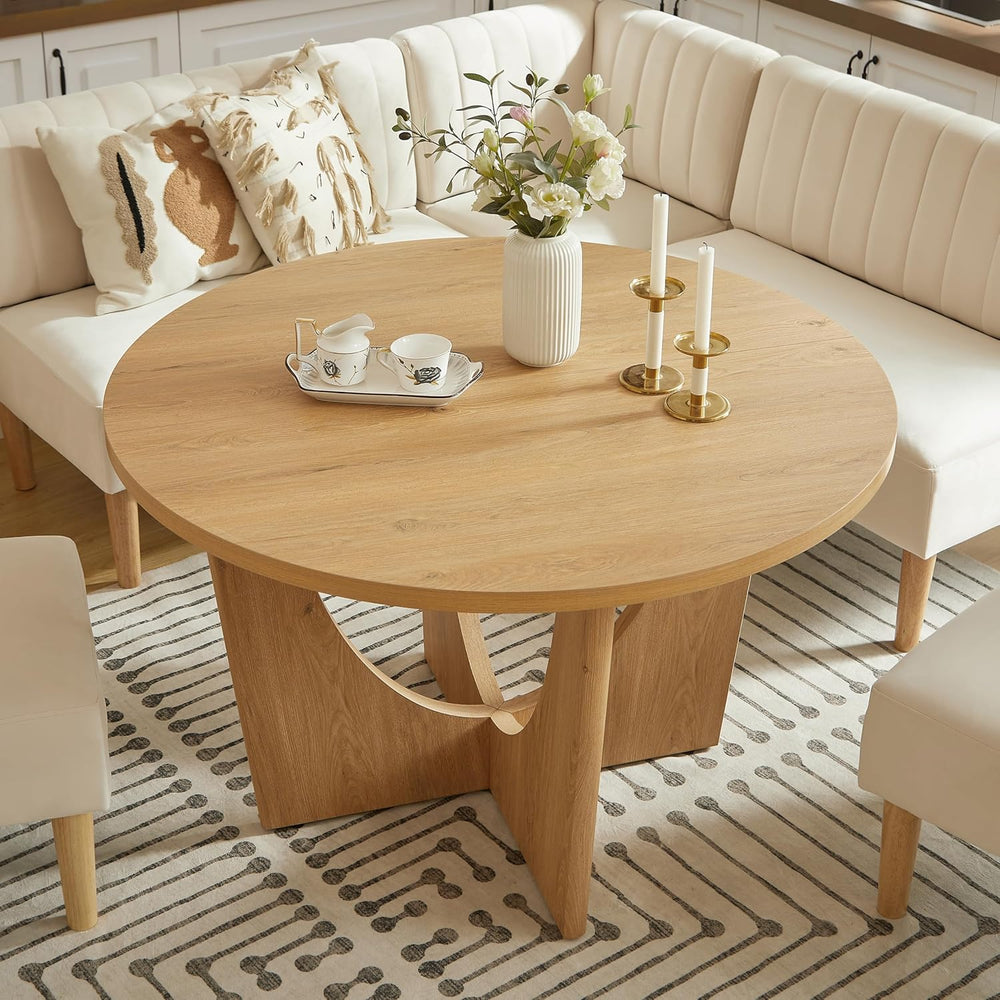 Round Dining Table Set with Loveseat & Chairs, 47 Inch Farmhouse 5-Piece ...
