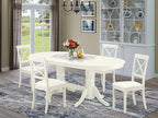 East West Furniture VABO5-LWH-LC 5 Piece Kitchen Table & Chairs Set Includes an Oval Dining Room Table with Butterfly Leaf and 4 Faux Leather Upholstered Chairs, 40x76 Inch, Linen White