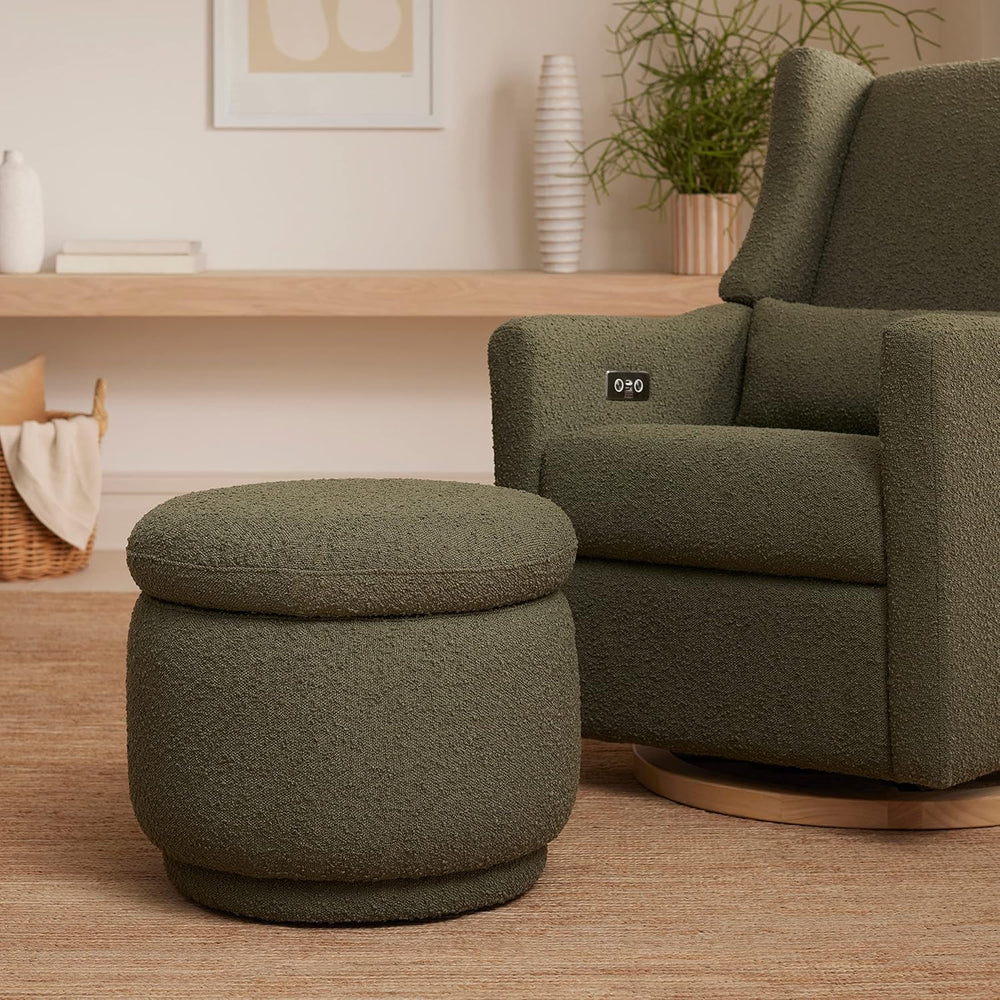 Enoki Storage Ottoman in Olive Boucle, Greenguard Gold Certified
