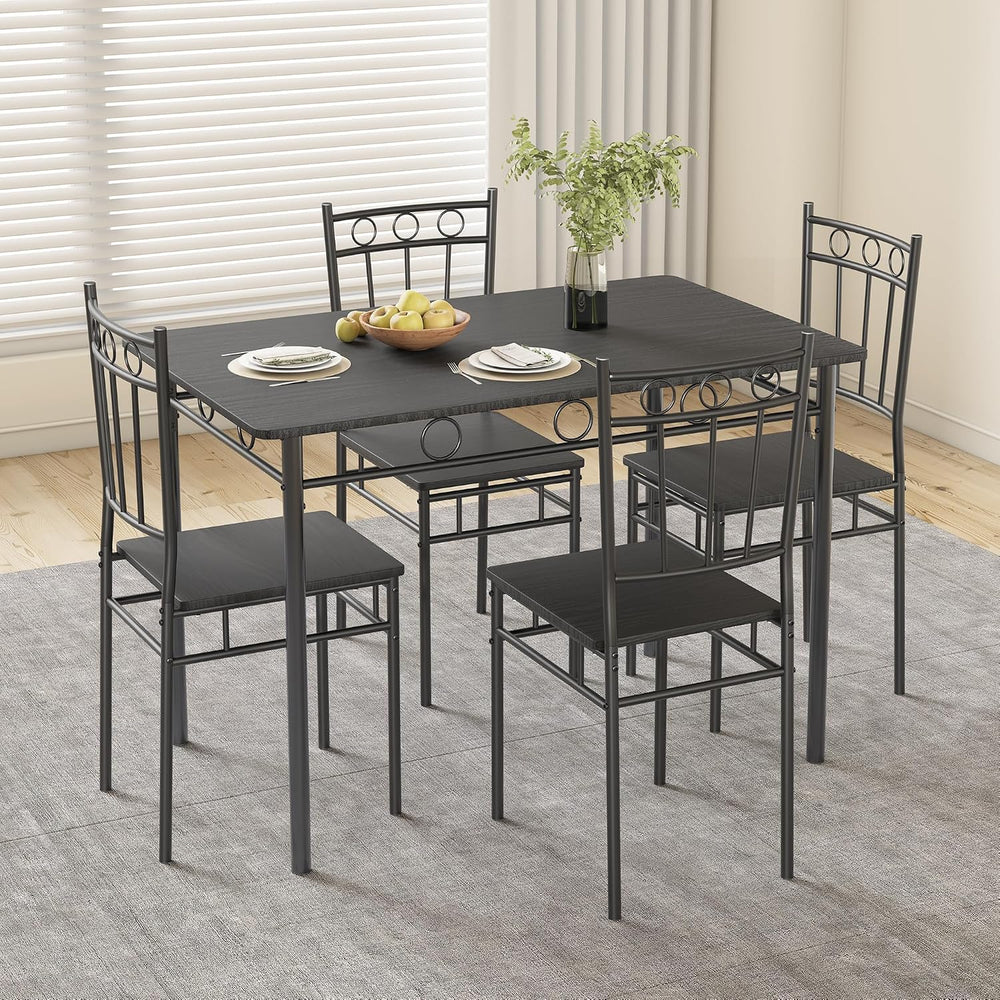 Dining Table Set for 4, 5-Piece Kitchen Table and Chairs, Rectangular Dining ...
